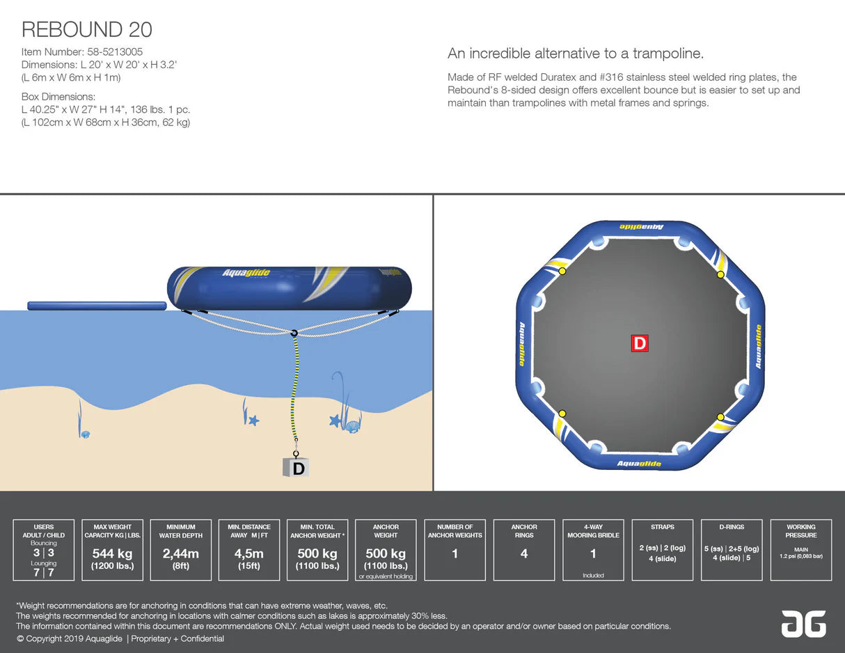 Aqauglide Rebound 20 - Inflatable Water Trampoline