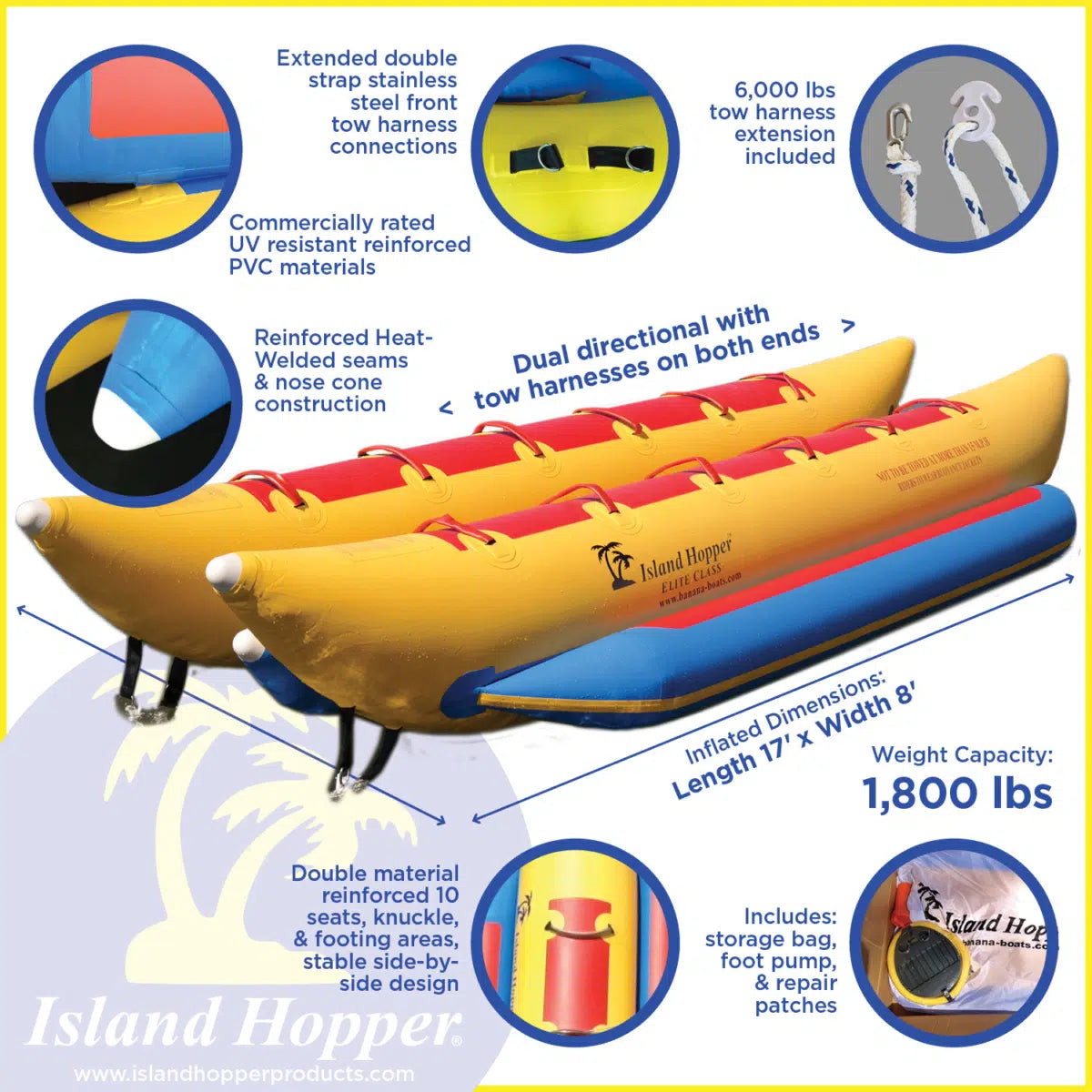 Island Hopper 10 Person Elite Class Side-by-Side Banana Boat Towable Tube