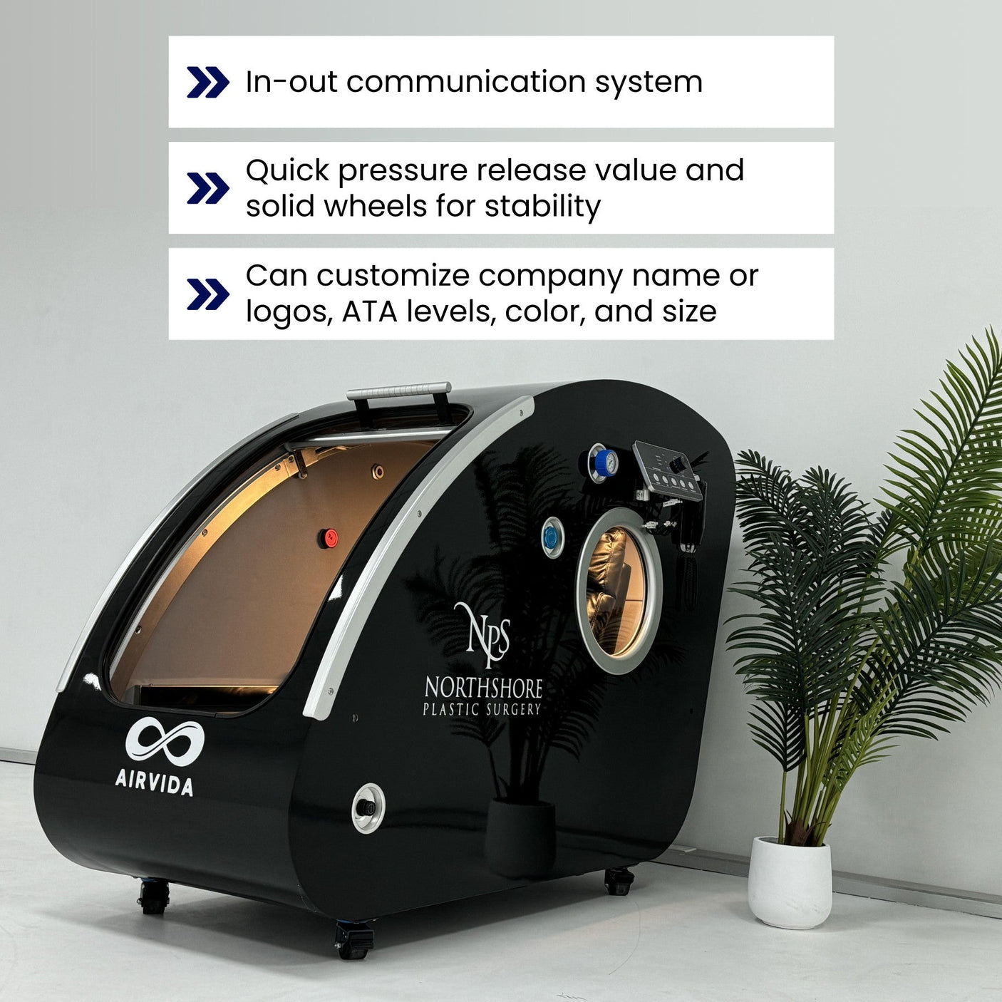 Airvida Elite 1.3–2.0 ATA Hard Shell Sitting Hyperbaric Chamber — Stainless Steel Wellness System