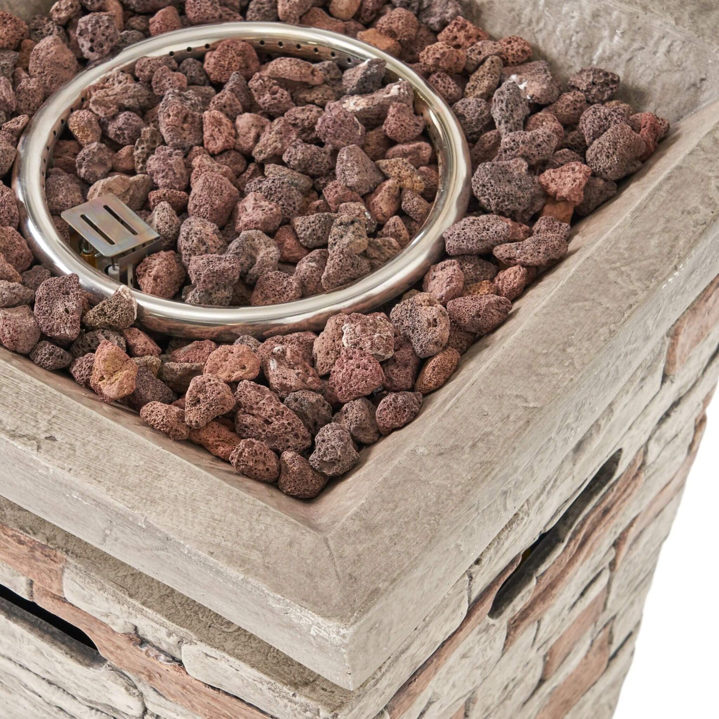 19" Outdoor 40K BTU Natural Stone Fire Column (SAK36771) - Stone Gray