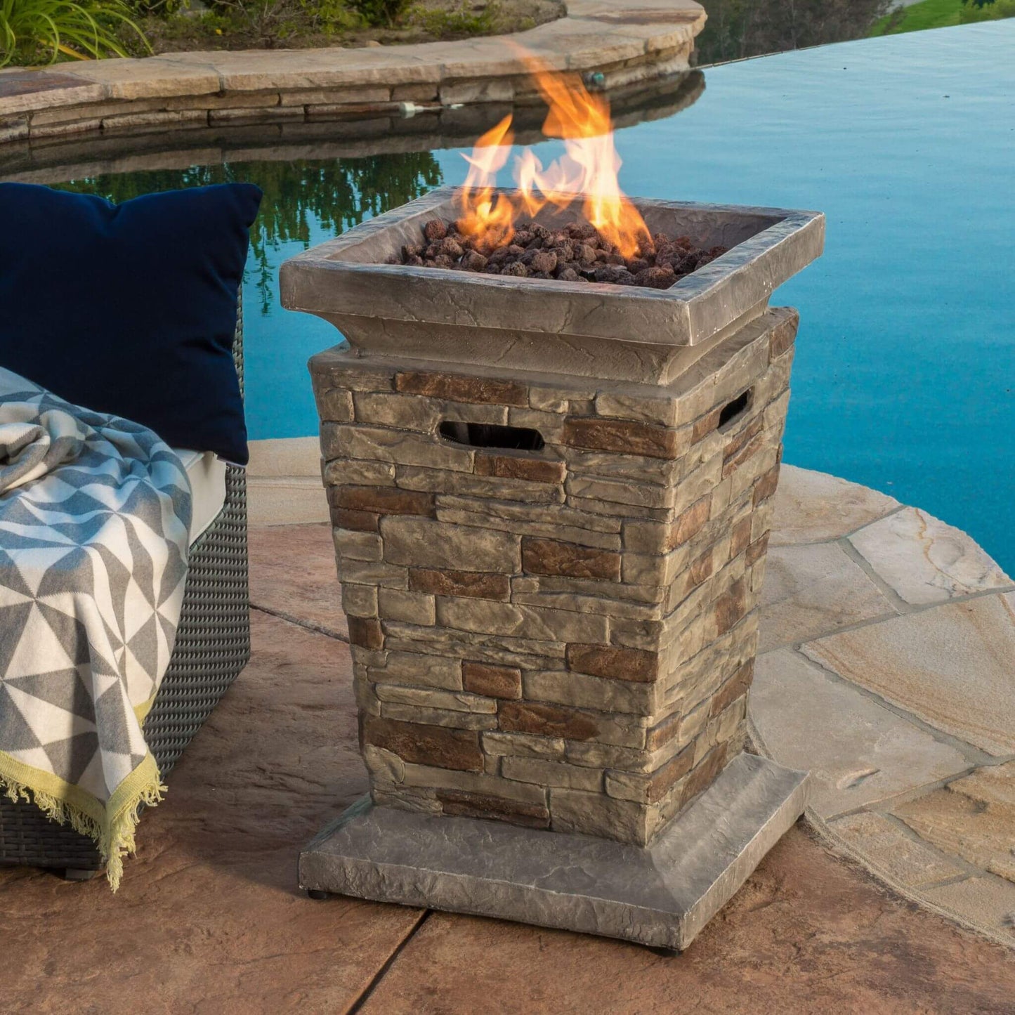 19" Outdoor 40K BTU Natural Stone Fire Column (SAK36771) - Stone Gray