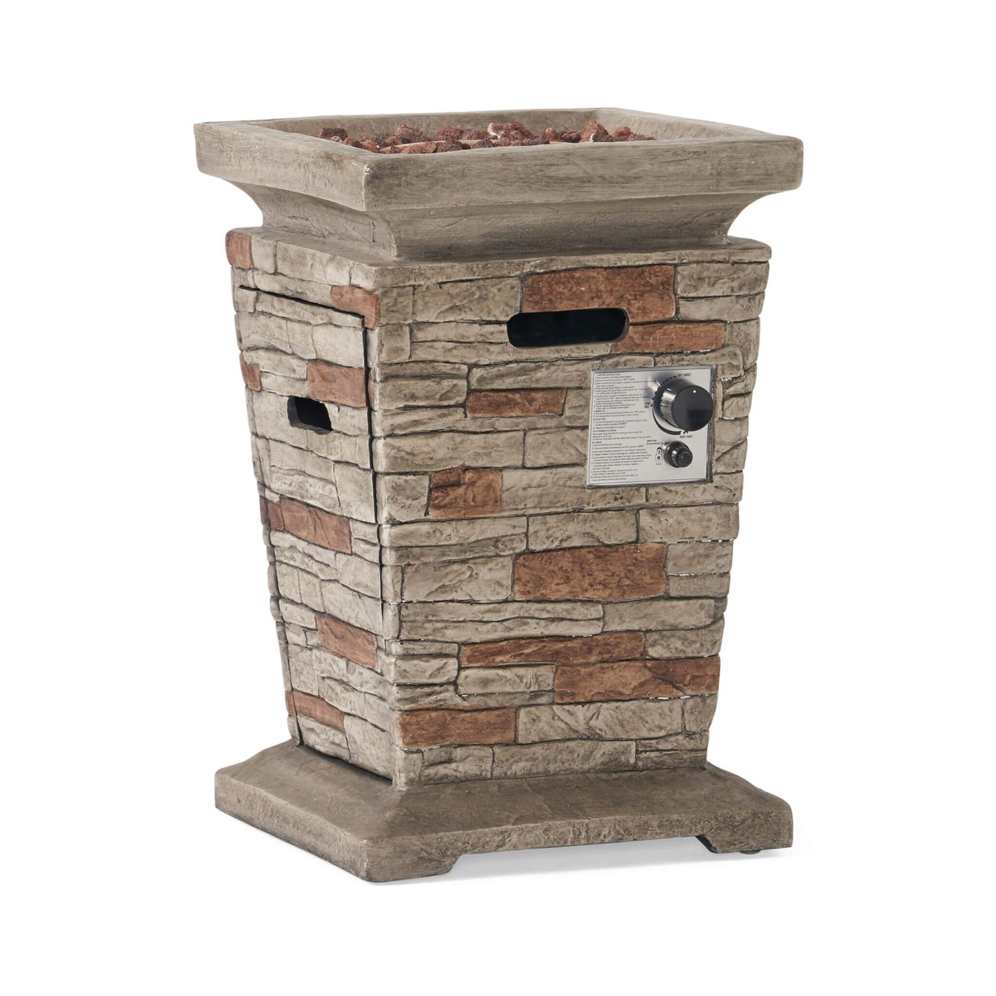 19" Outdoor 40K BTU Natural Stone Fire Column (SAK36771) - Stone Gray