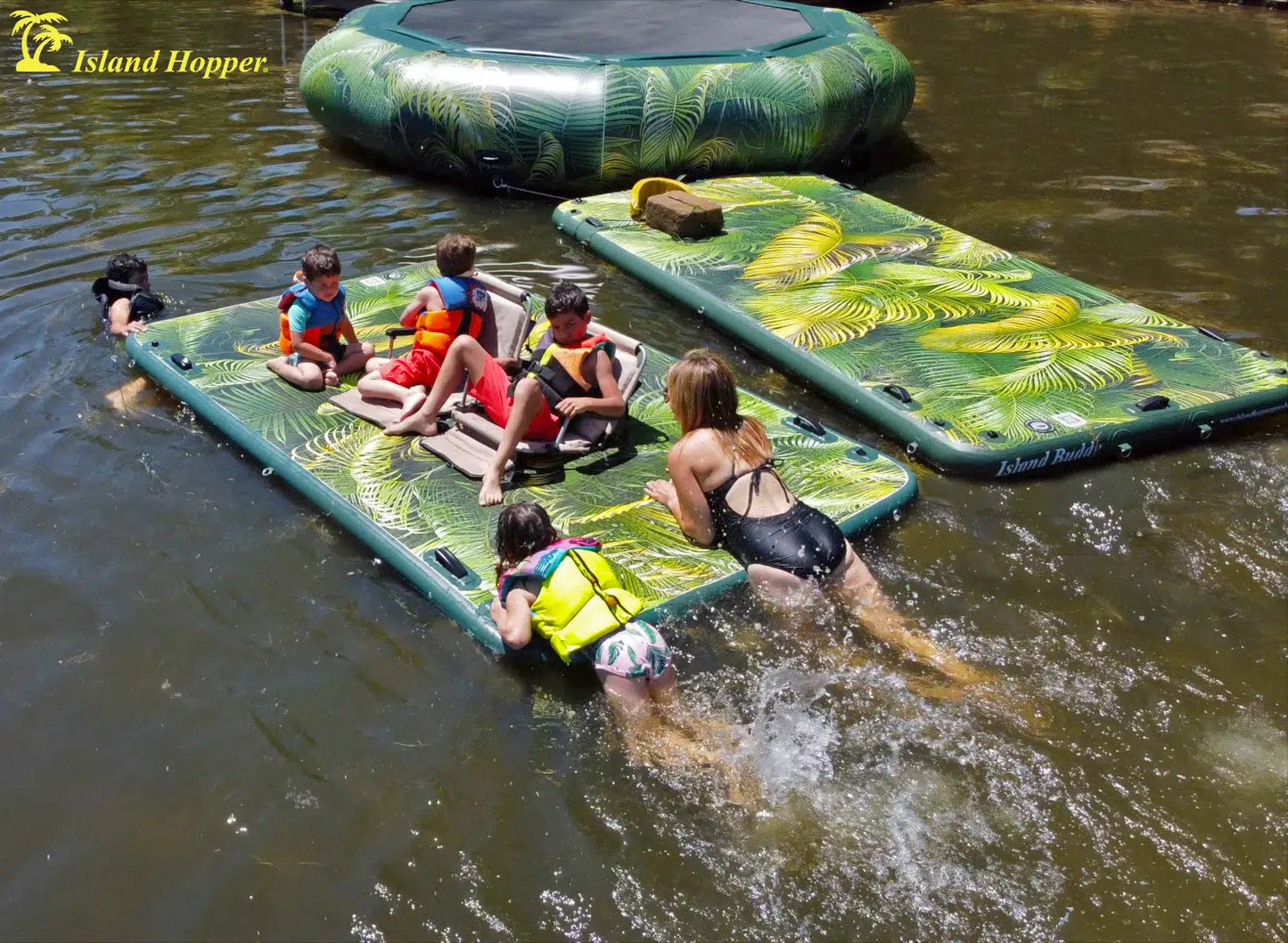 Island Hopper 10' Lakeside Tropical Graphic Series Inflatable Floating Dock & Bouncer Slide