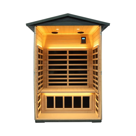 Premium 2-Person Black Carbonized Walnut Low EMF Far Infrared Outdoor Sauna with Bluetooth & LED Lighting
