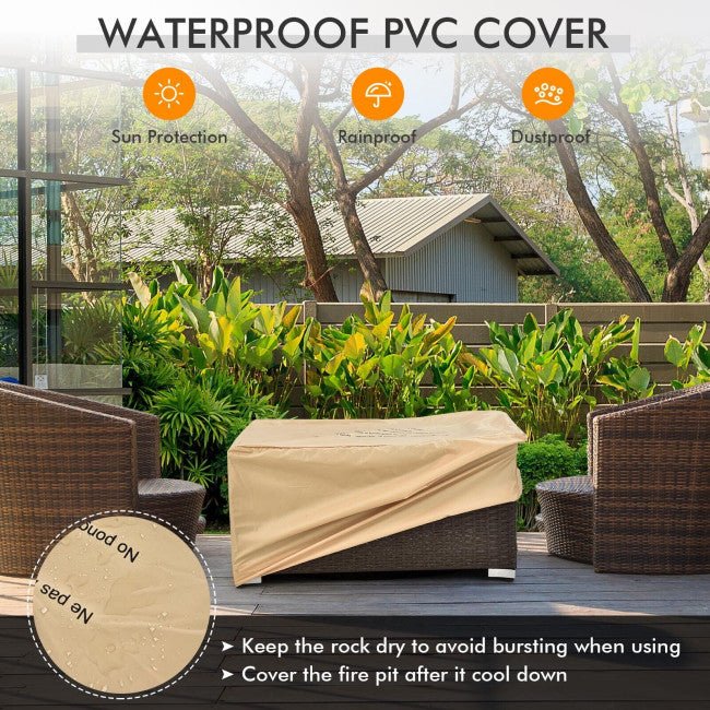 32" Propane Rattan Fire Pit Table Set W/ Side Table Tank & Cover