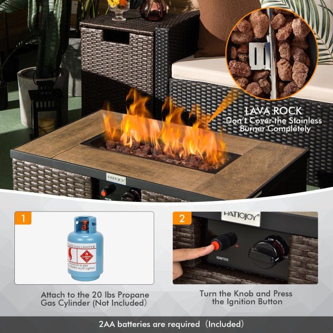 32" Propane Rattan Fire Pit Table Set W/ Side Table Tank & Cover