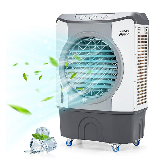Portable air cooler with cooling effects on a white background