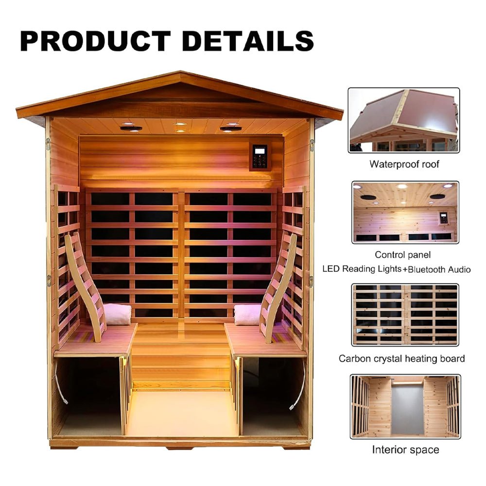 Wooden sauna with features highlighted on a white background