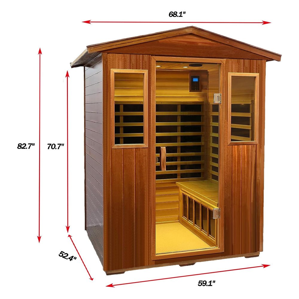 4-Person Luxury Low EMF Outdoor FAR Infrared Sauna – Mahogany Wood, Bluetooth Audio, 2050W