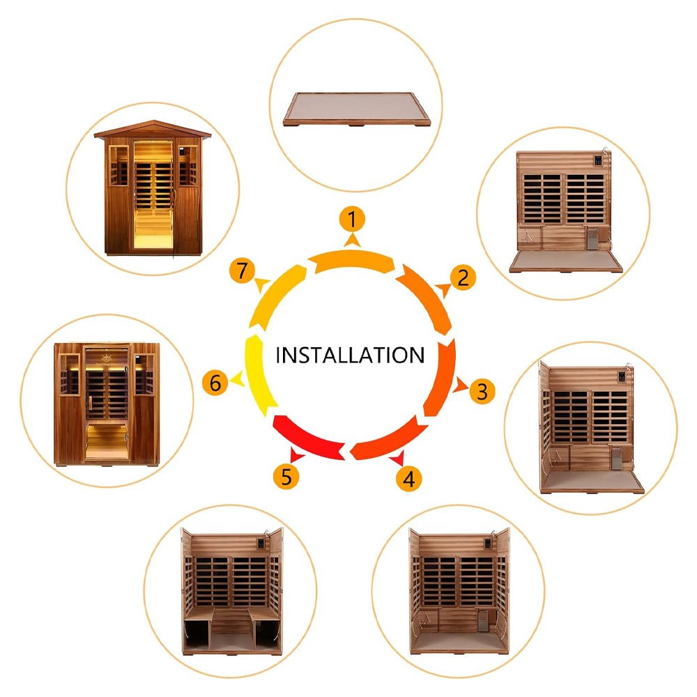 4-Person Luxury Low EMF Outdoor FAR Infrared Sauna – Mahogany Wood, Bluetooth Audio, 2050W