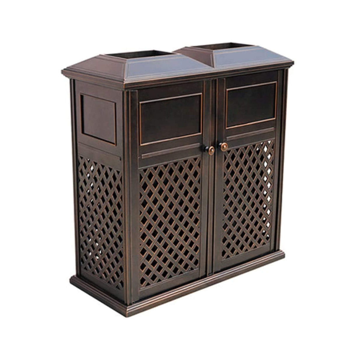40″ Outdoor Double-Bucket Cast Aluminum Commercial Trash Can with Ashtray