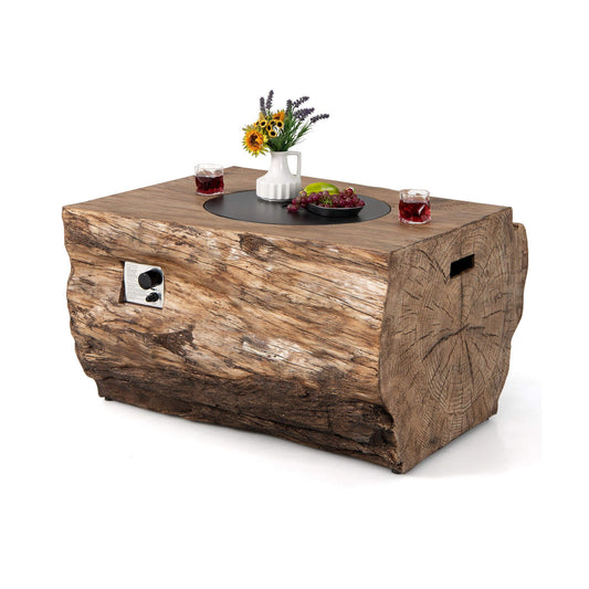 Wooden coffee table with decorative items on a white background