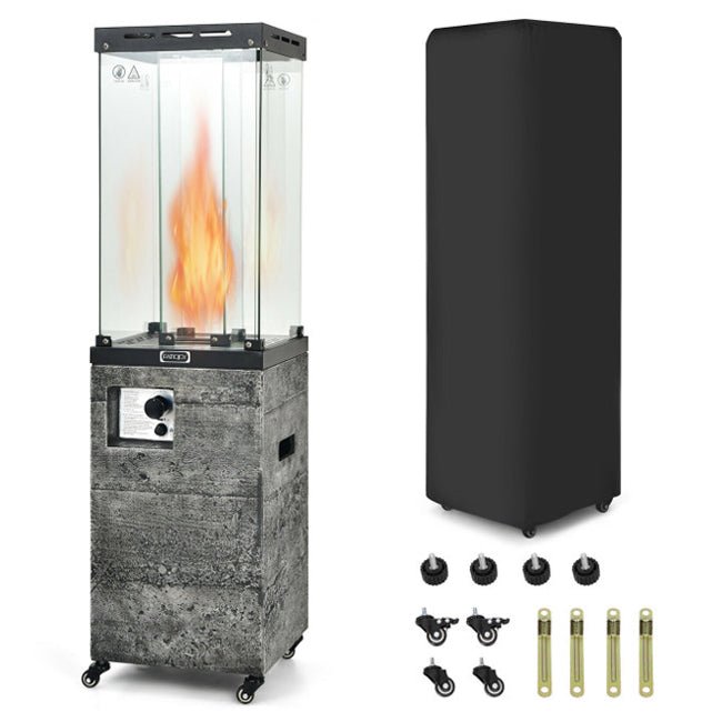 Outdoor patio heater with decorative elements on a white background