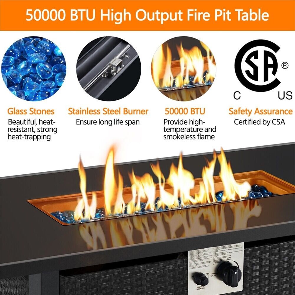 43″ Outdoor Patio Propane Gas Fire Pit Table – 50,000 BTU, Tempered Glass Top & CSA Certified