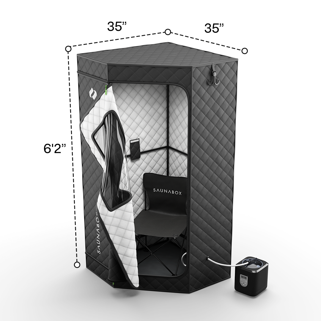 Sauna with dimensions labeled on a white background