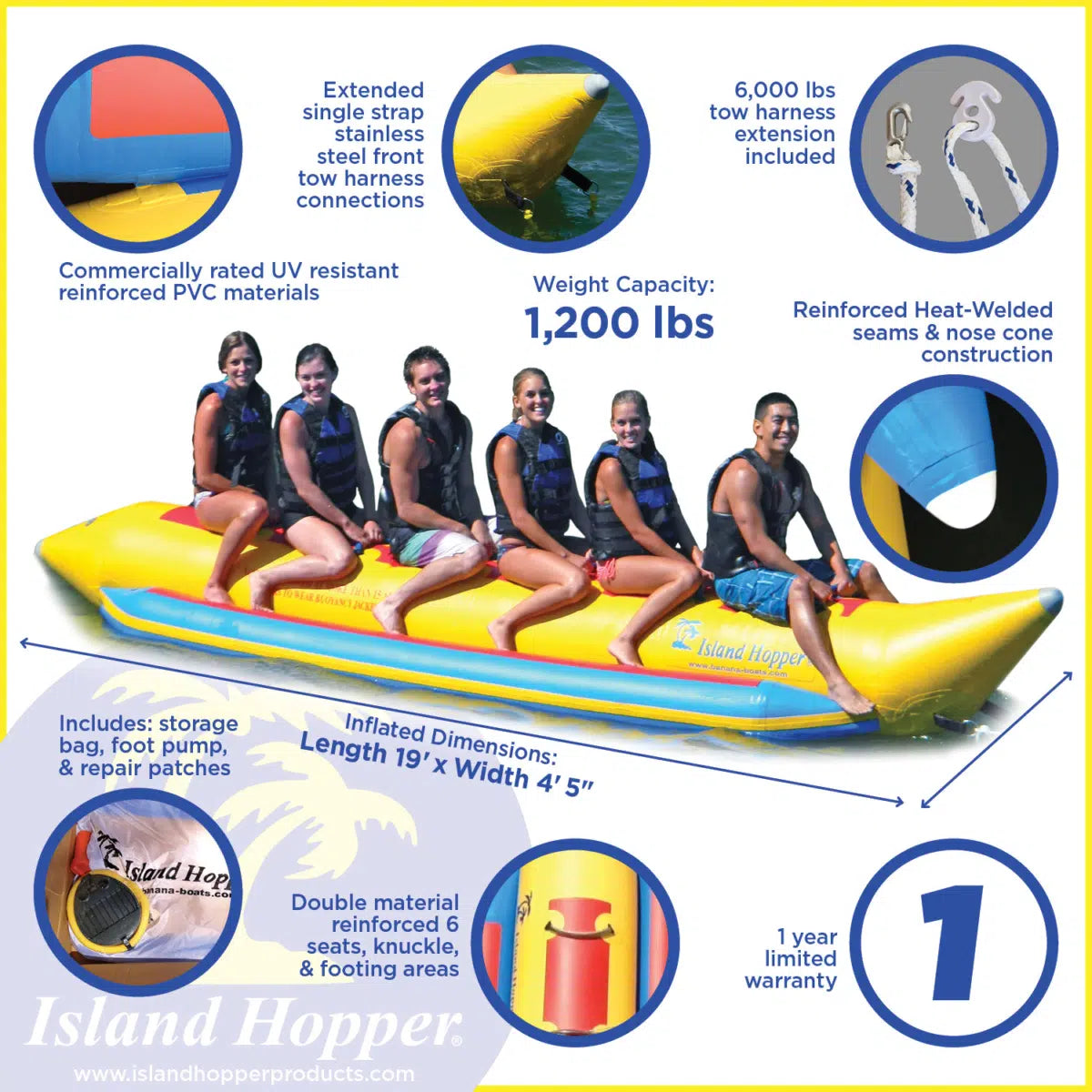 Island Hopper 6 Person Elite Class Inline Banana Boat Towable Tube