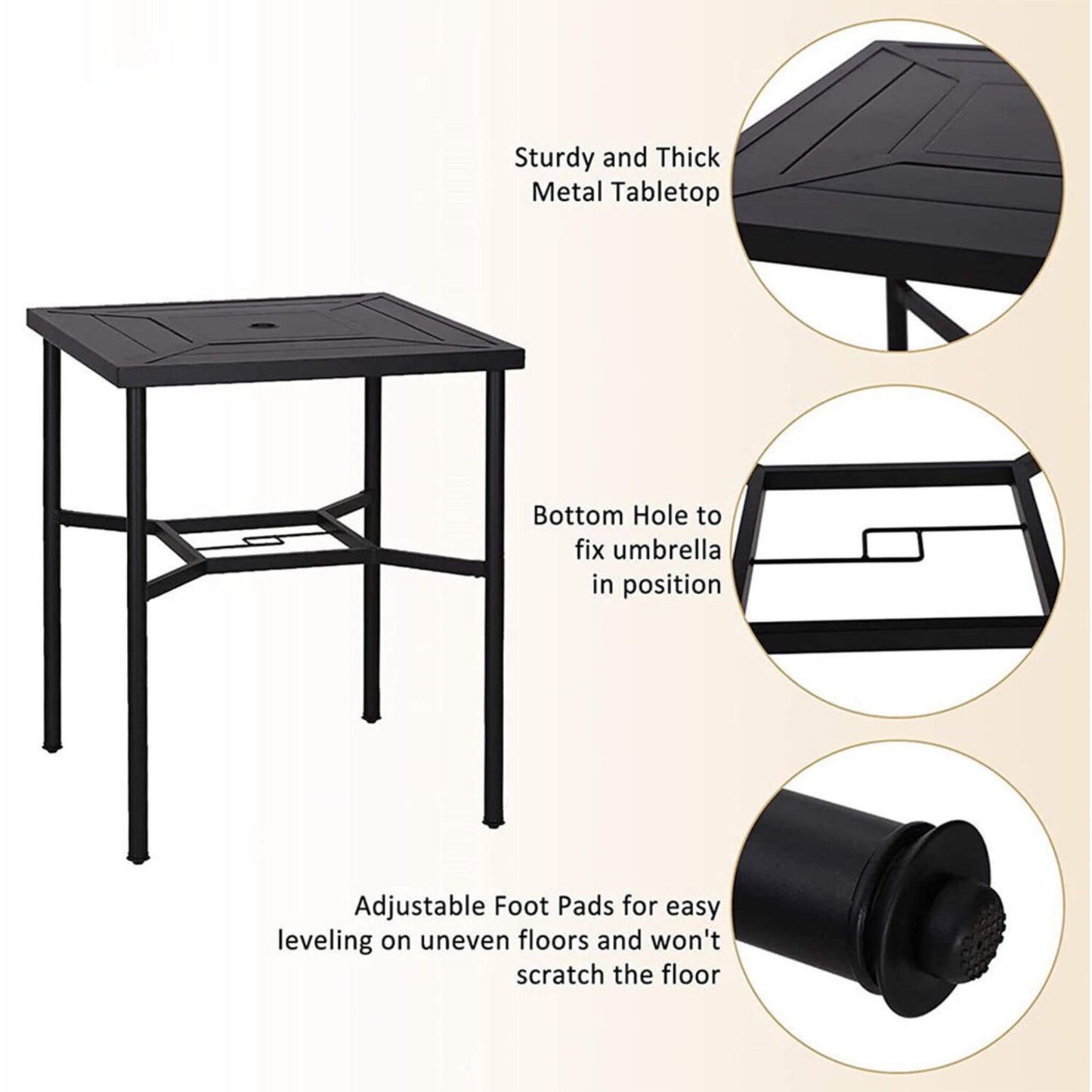 6‑Piece Outdoor Patio Bar Set with Dining Table, Umbrella, and Swivel Bar Stools (umbrella base not included)