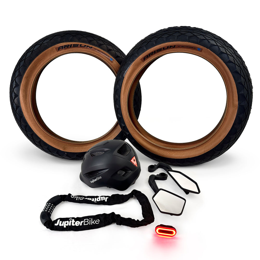 JupiterBike helmet light lock tires bundle
