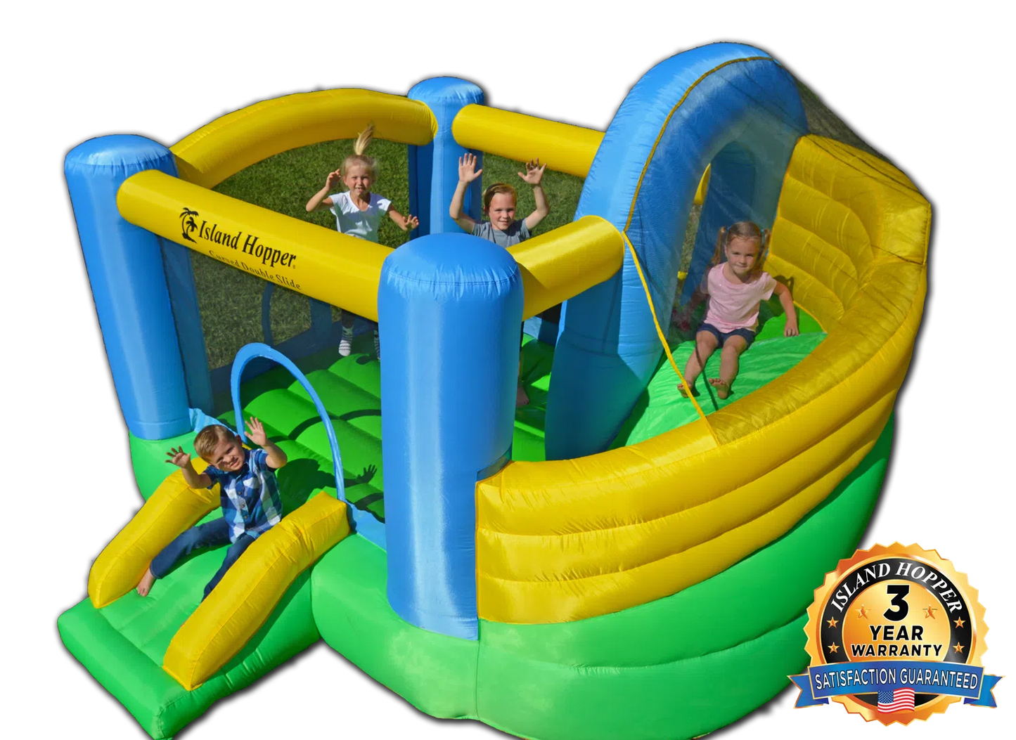 Island Hopper Curved Double Slide Inflatable Bounce House