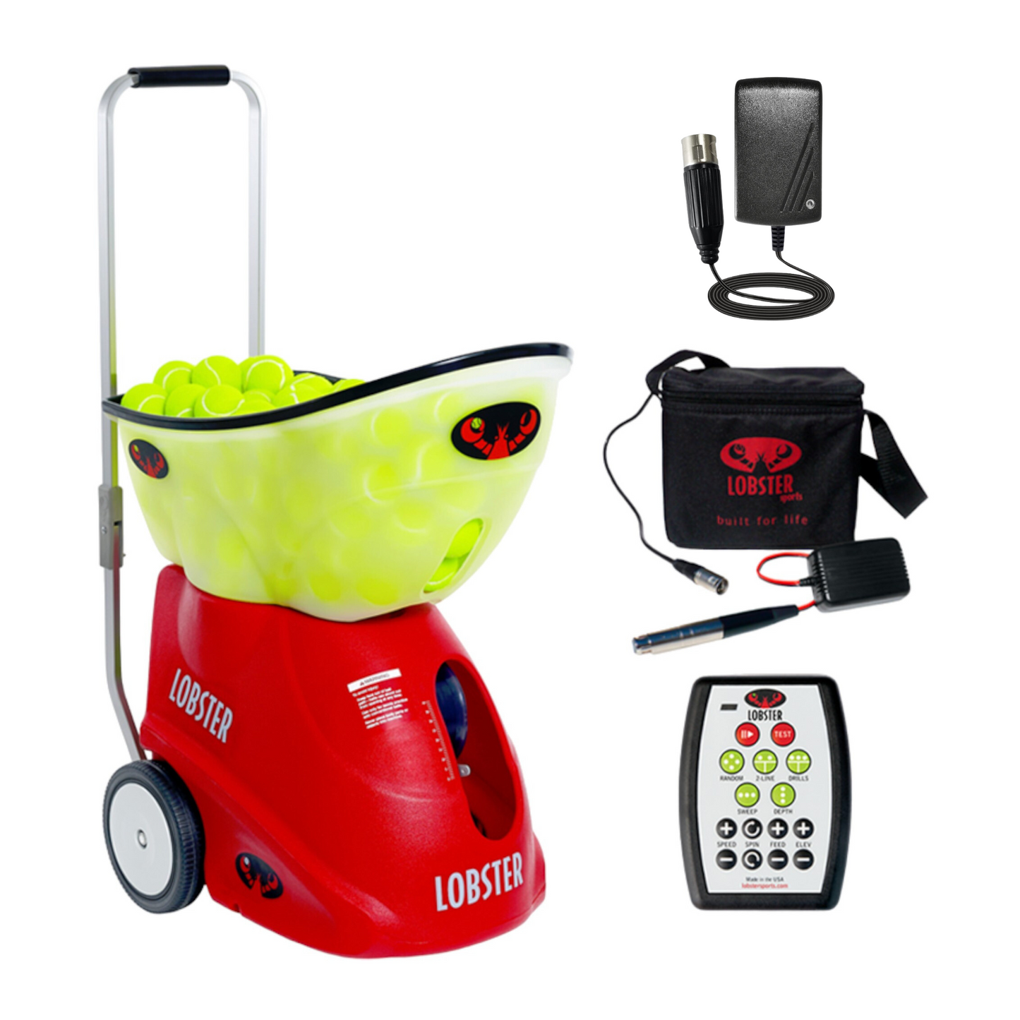 Lobster Sports Elite Grand Four Tennis Ball Machine – Digital Training Partner with 6 Drills
