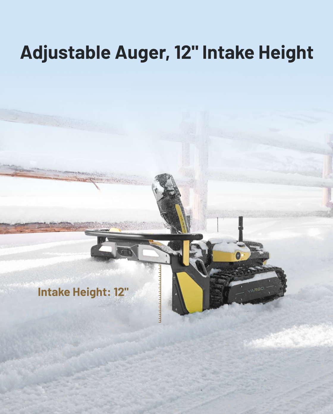 Yarbo Core with snow blower module side profile in deep snow