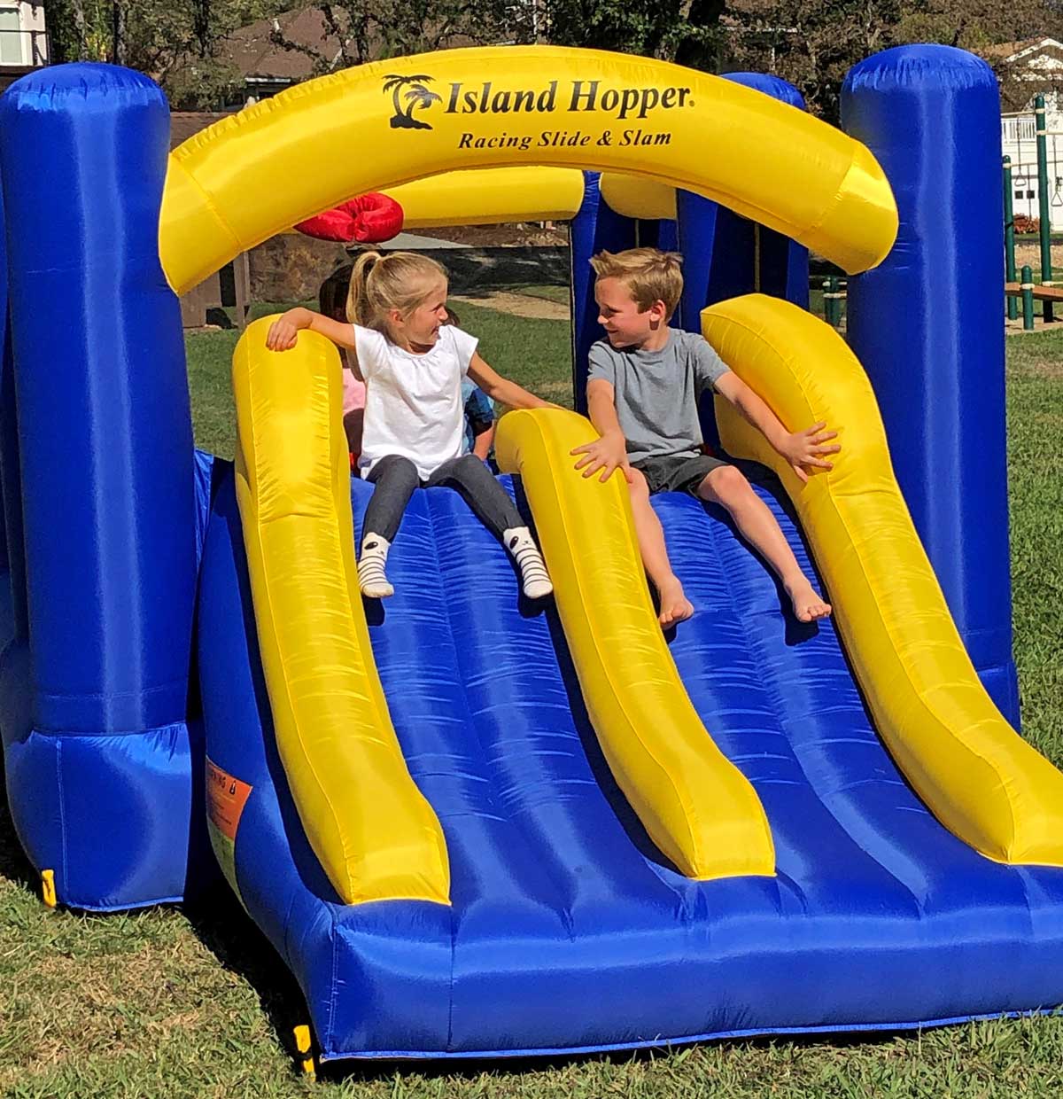 Island Hopper Racing Slide and Slam Kids Bounce House