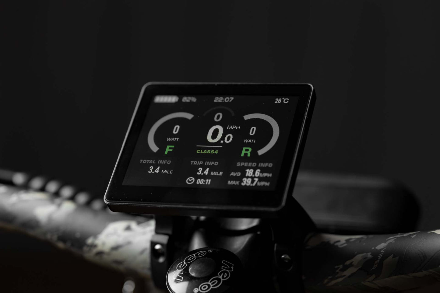 Rambo Megatron 4.0 full-color LCD display showing AWD toggle options