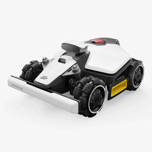 Robotic lawn mower on a white background