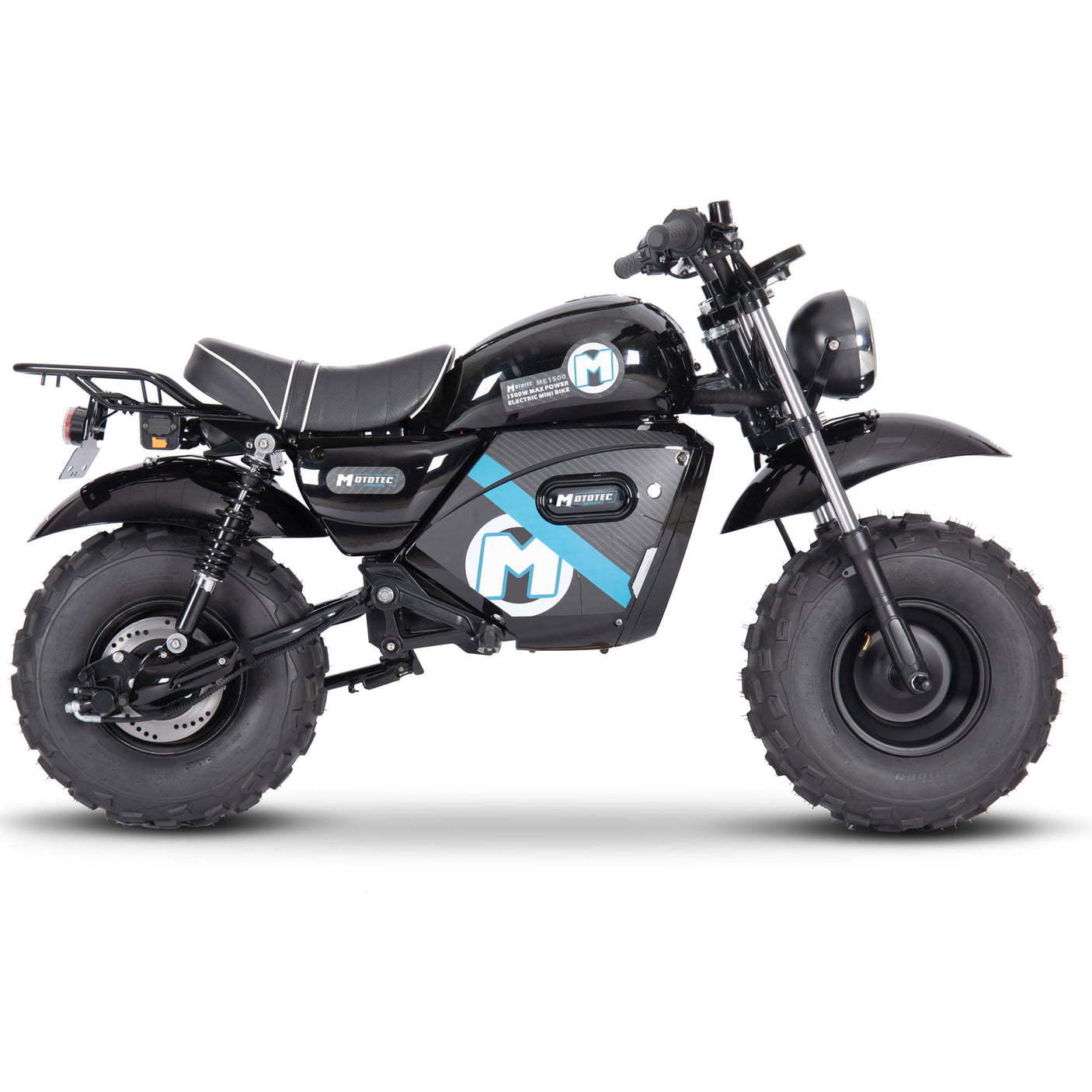 Side view of MotoTec 60v 1500w Electric Mini Bike Black showing 26-inch seat height