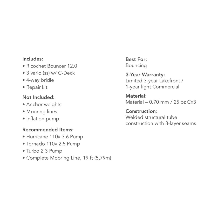 Aquaglide - Ricochet Bouncer 12.0 w/ C-Deck - Water Bouncers - Reinforced - 585221123