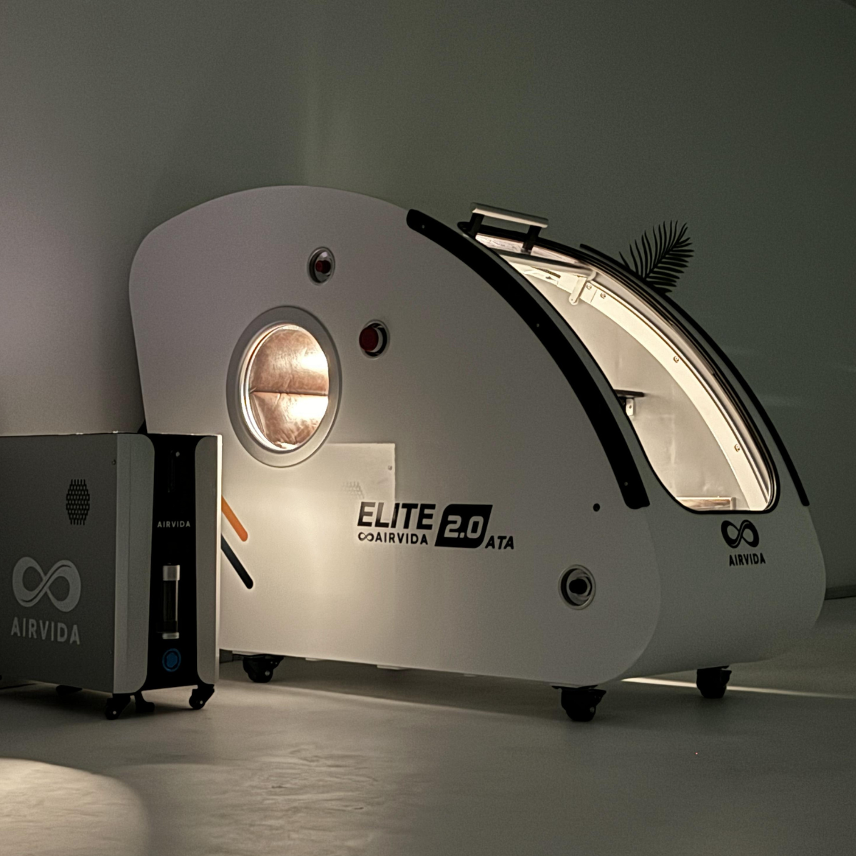 Airvida Elite 1.3–2.0 ATA Hard Shell Sitting Hyperbaric Chamber — Stainless Steel Wellness System