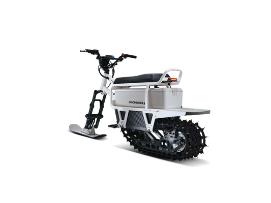 White electric bike with tracks on a white background