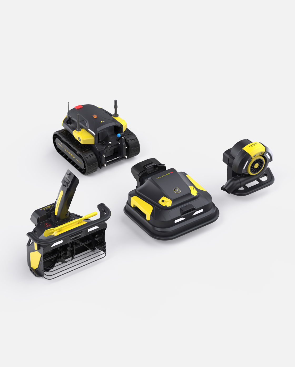 Yarbo 4-in-1 yard robot with Lawn Mower Pro, snow blower and leaf blower modules