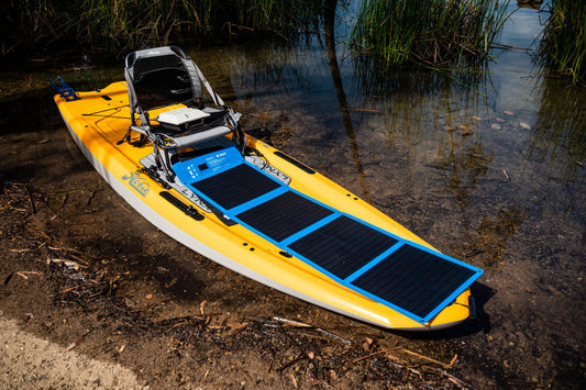 Bixpy SUN80 Waterproof Solar Panel charging PP-378 battery on kayak