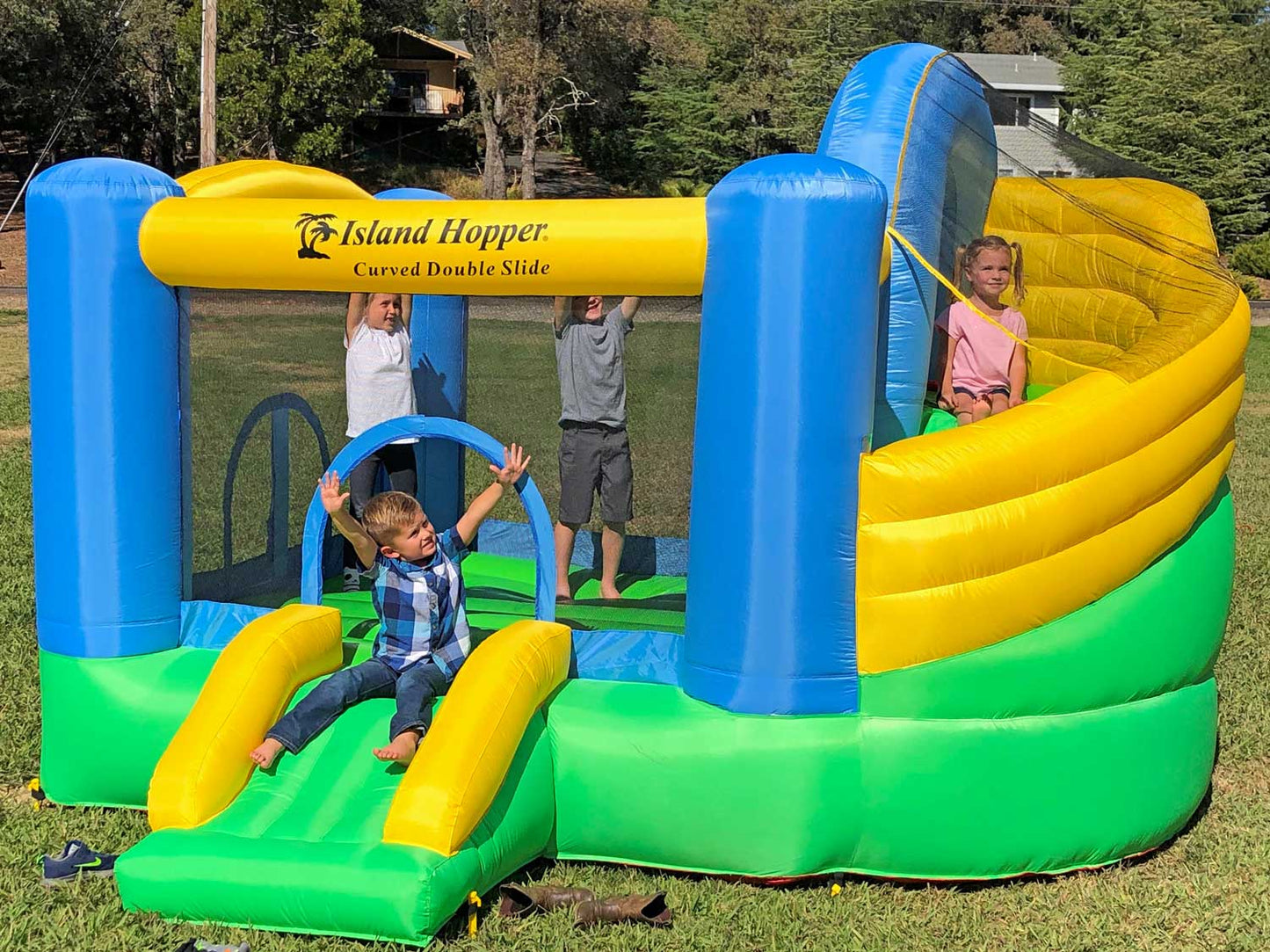 Island Hopper Curved Double Slide Inflatable Bounce House