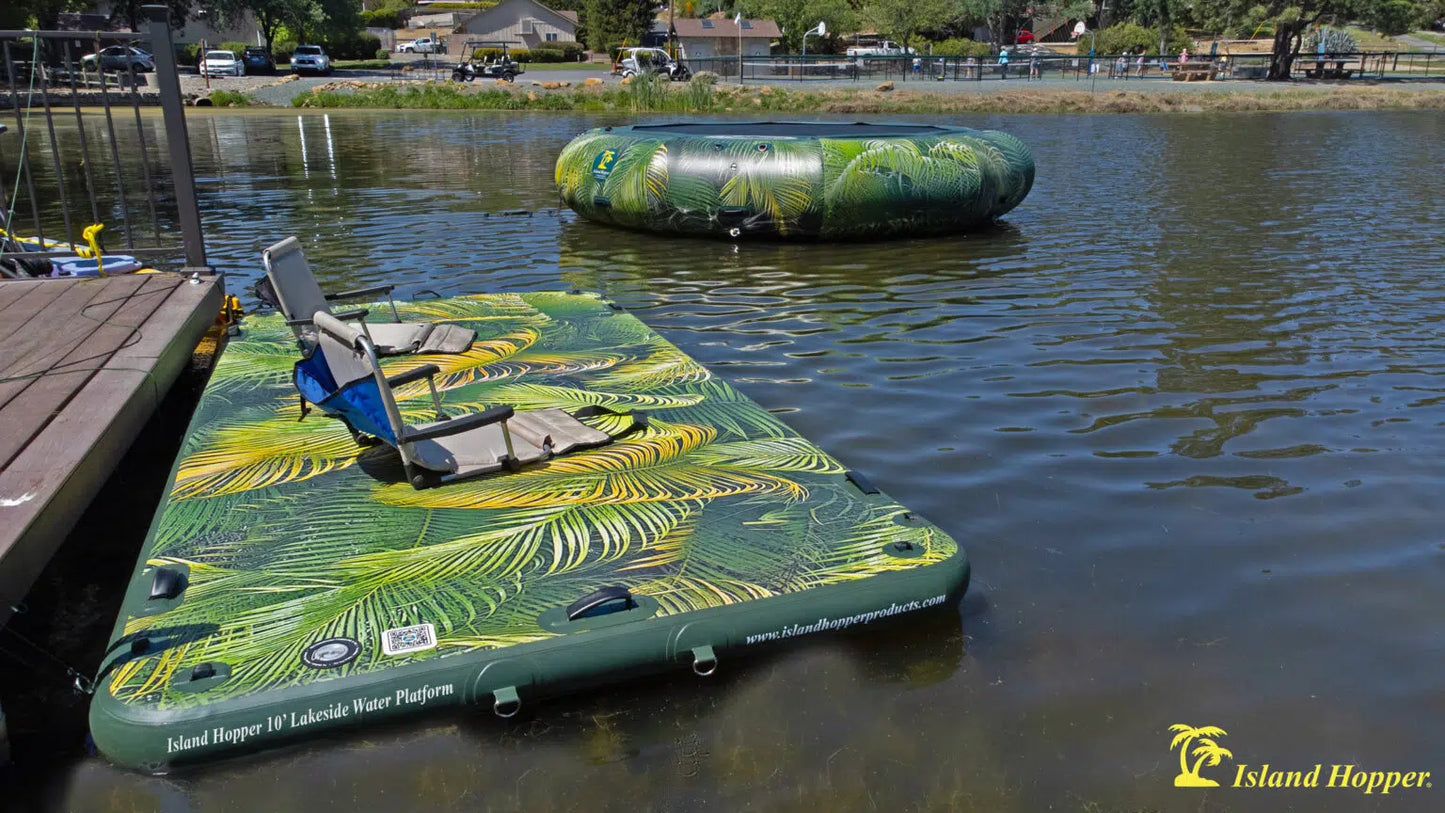 Island Hopper 10' Lakeside Tropical Graphic Series Inflatable Floating Dock & Bouncer Slide