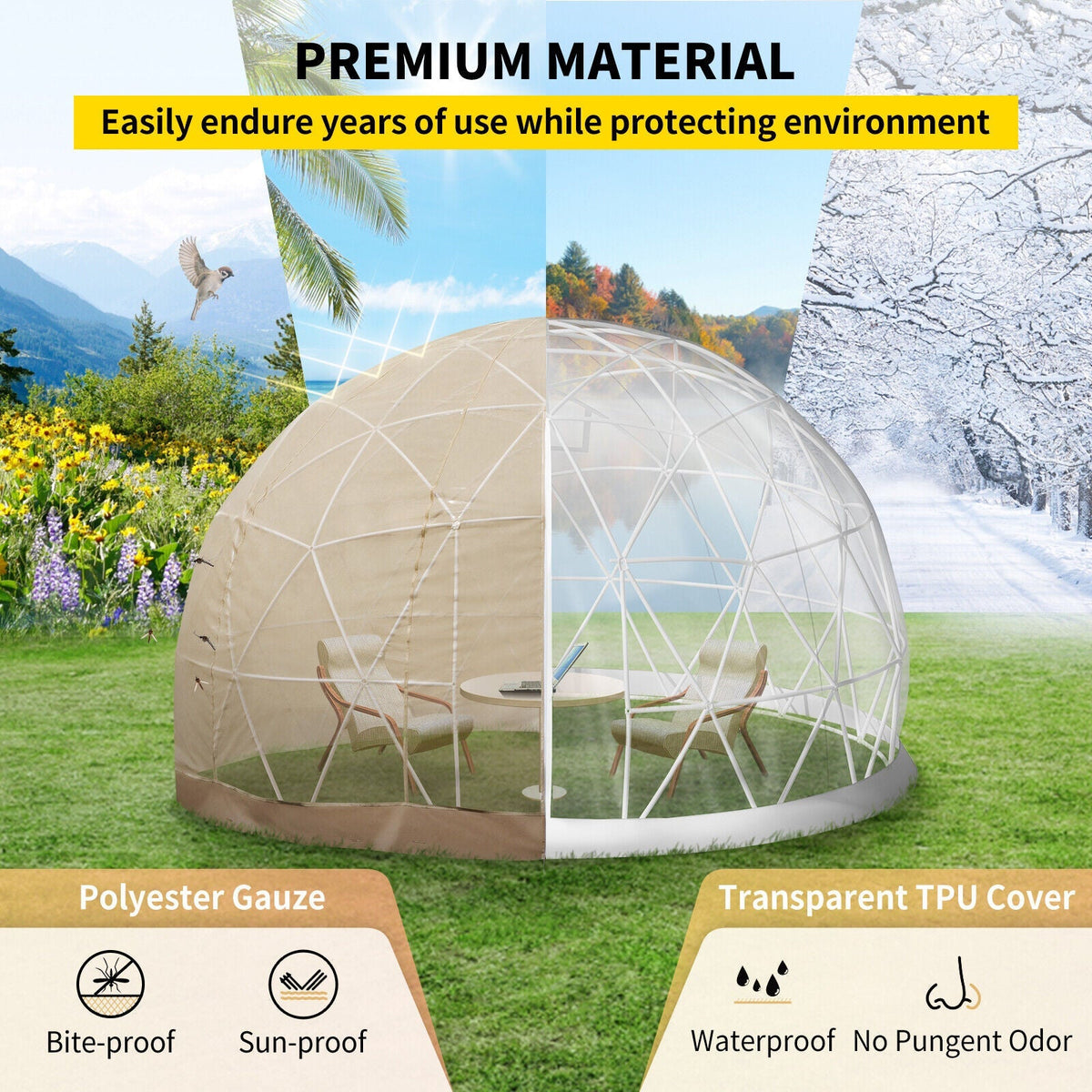Extra Large 12FT Outdoor Igloo Garden Greenhouse Dome Tent – All‑Weather, UV‑Resistant, 10‑Person Capacity