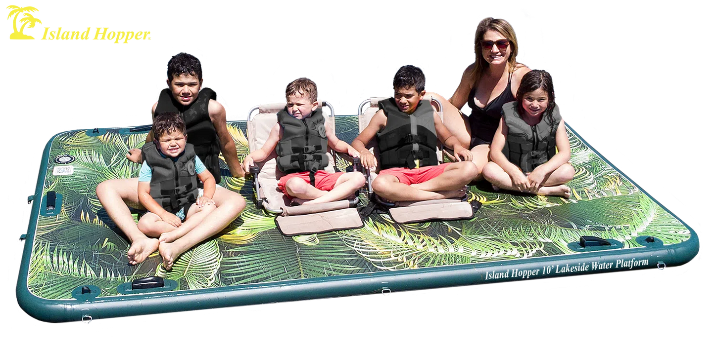 Island Hopper 10' Lakeside Tropical Graphic Series Inflatable Floating Dock & Bouncer Slide