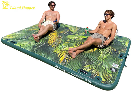 Island Hopper 10' Lakeside Tropical Graphic Series Inflatable Floating Dock & Bouncer Slide