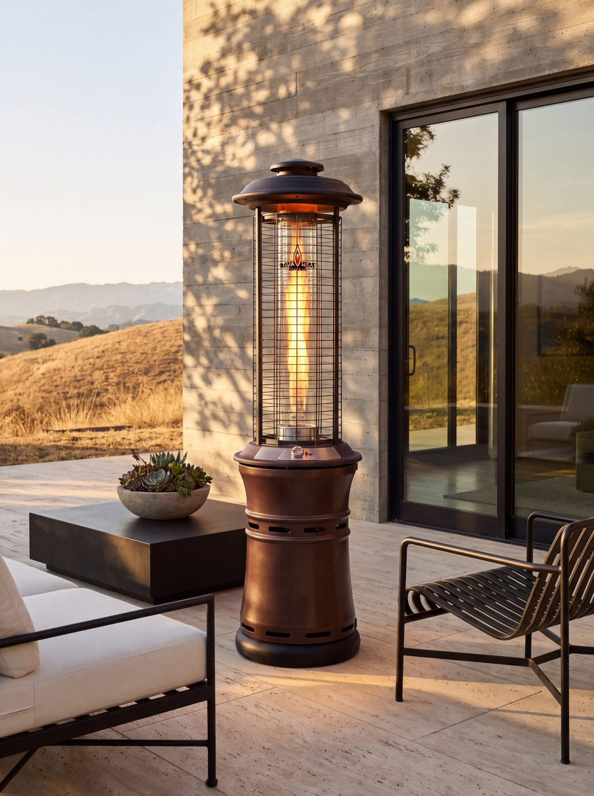 Lava Heat Italia Ember Collapsible patio heater in an outdoor setting
