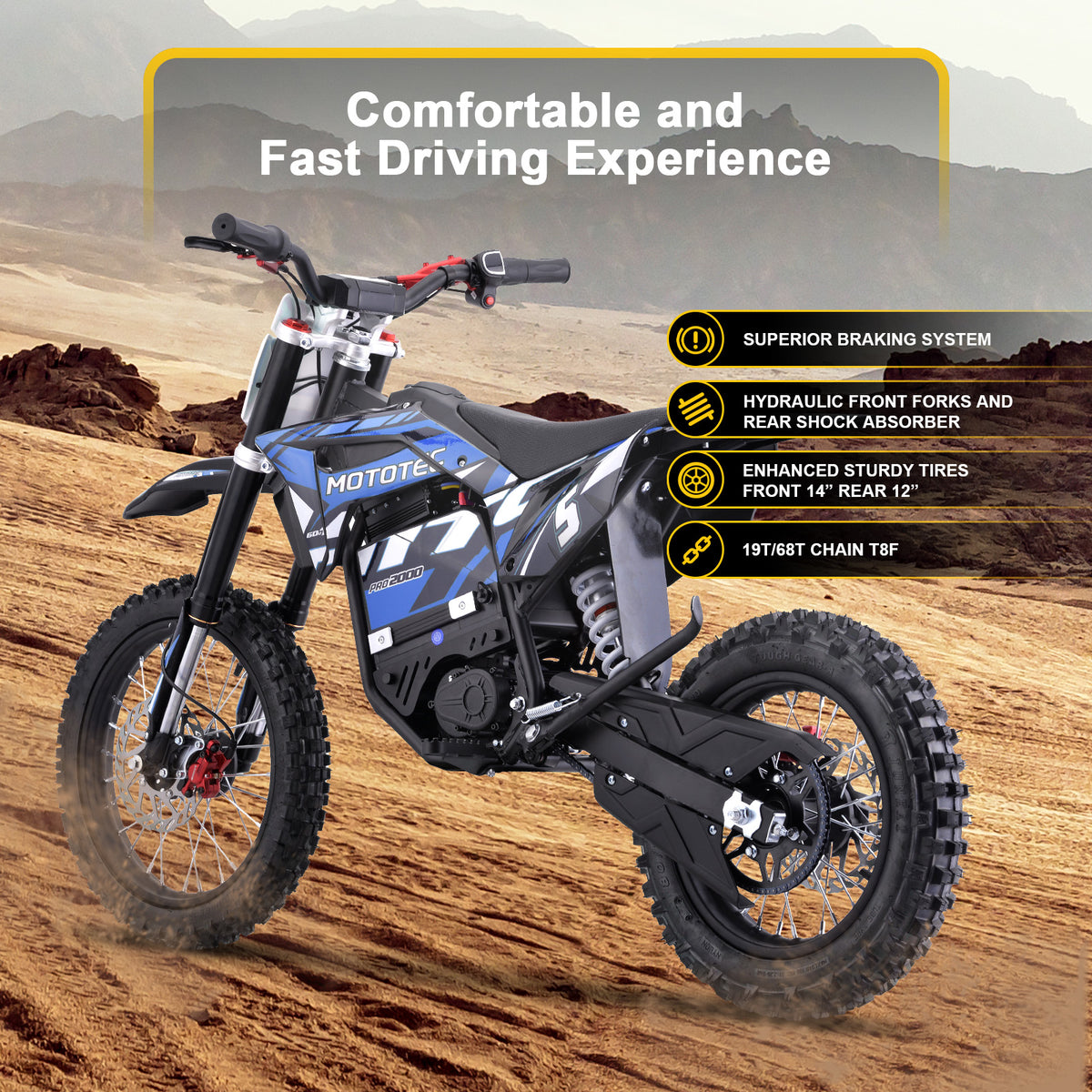 MotoTec 60V 2000W Pro Electric Dirt Bike Lithium HP115E – 40 MPH