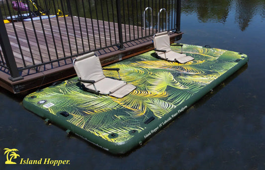 Island Hopper 10' Lakeside Tropical Graphic Series Inflatable Floating Dock & Bouncer Slide