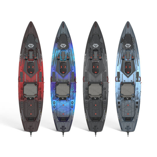 Top view of Vibe Shearwater 125 kayak showing versatile seating and storage options