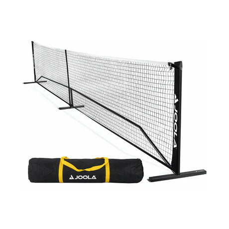 High-quality pickleball net set up on a court, ready for a game, showcasing durable construction and easy assembly