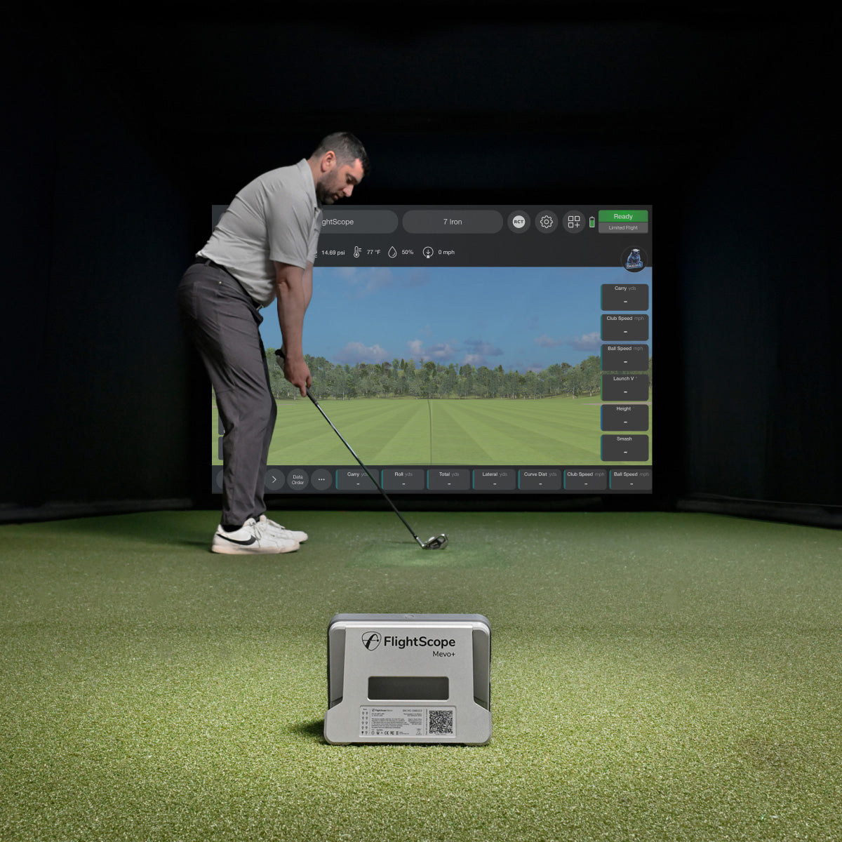 Golf simulator setup for precision swing analysis.