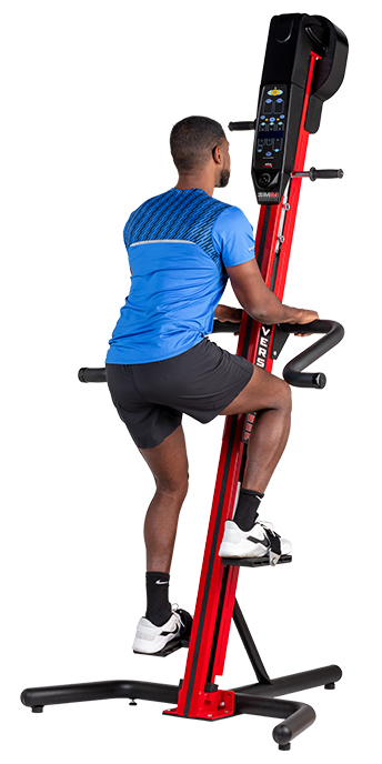 VersaClimber machine in use, highlighting full-body workout benefits and vertical climbing motion for cardio and strength training.