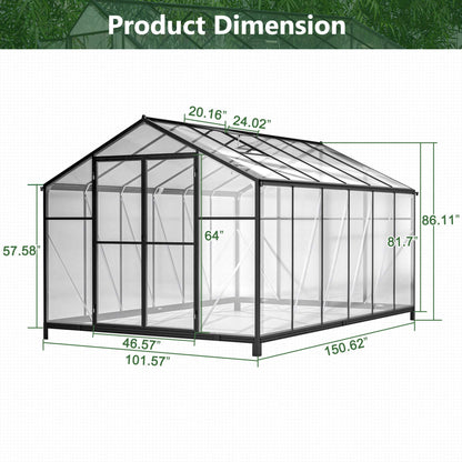[08X12FT] Large Outdoor Heavy Duty Polycarbonate Walk-In Greenhouse With Double Swing Doors And Two Ventilation Windows (SAK73651)