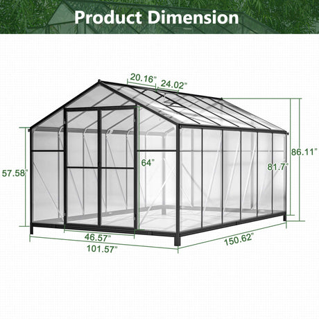 [08X12FT] Large Outdoor Heavy Duty Polycarbonate Walk-In Greenhouse With Double Swing Doors And Two Ventilation Windows (SAK73651)