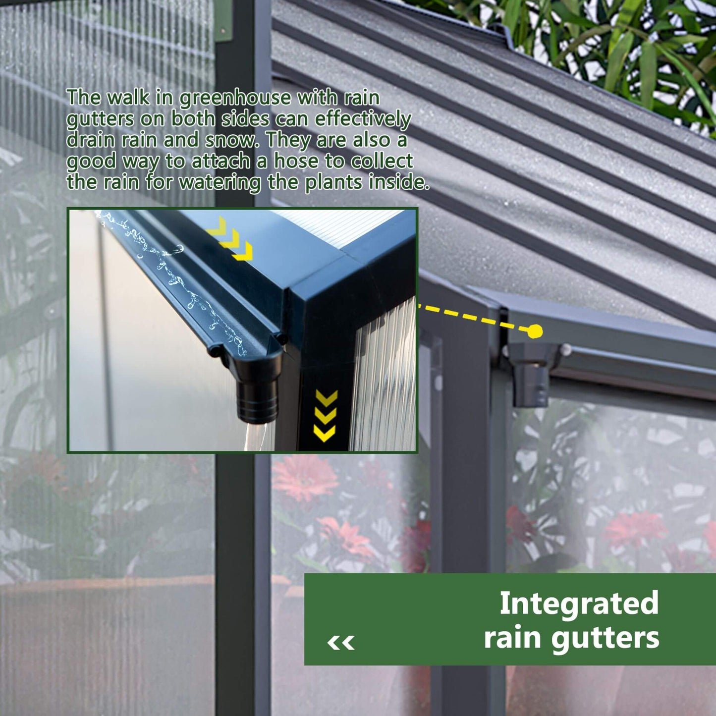 [08X12FT] Large Outdoor Heavy Duty Polycarbonate Walk-In Greenhouse With Double Swing Doors And Two Ventilation Windows (SAK73651)