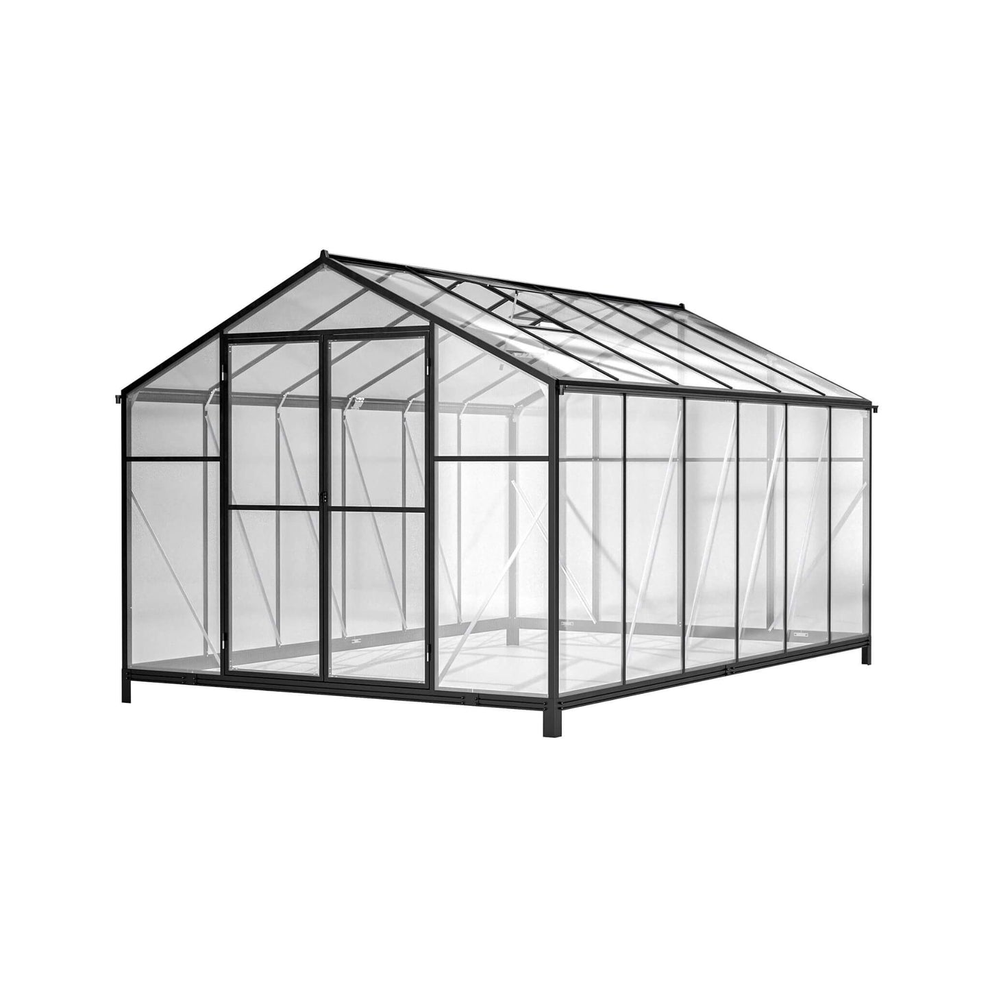 [08X12FT] Large Outdoor Heavy Duty Polycarbonate Walk-In Greenhouse With Double Swing Doors And Two Ventilation Windows (SAK73651)